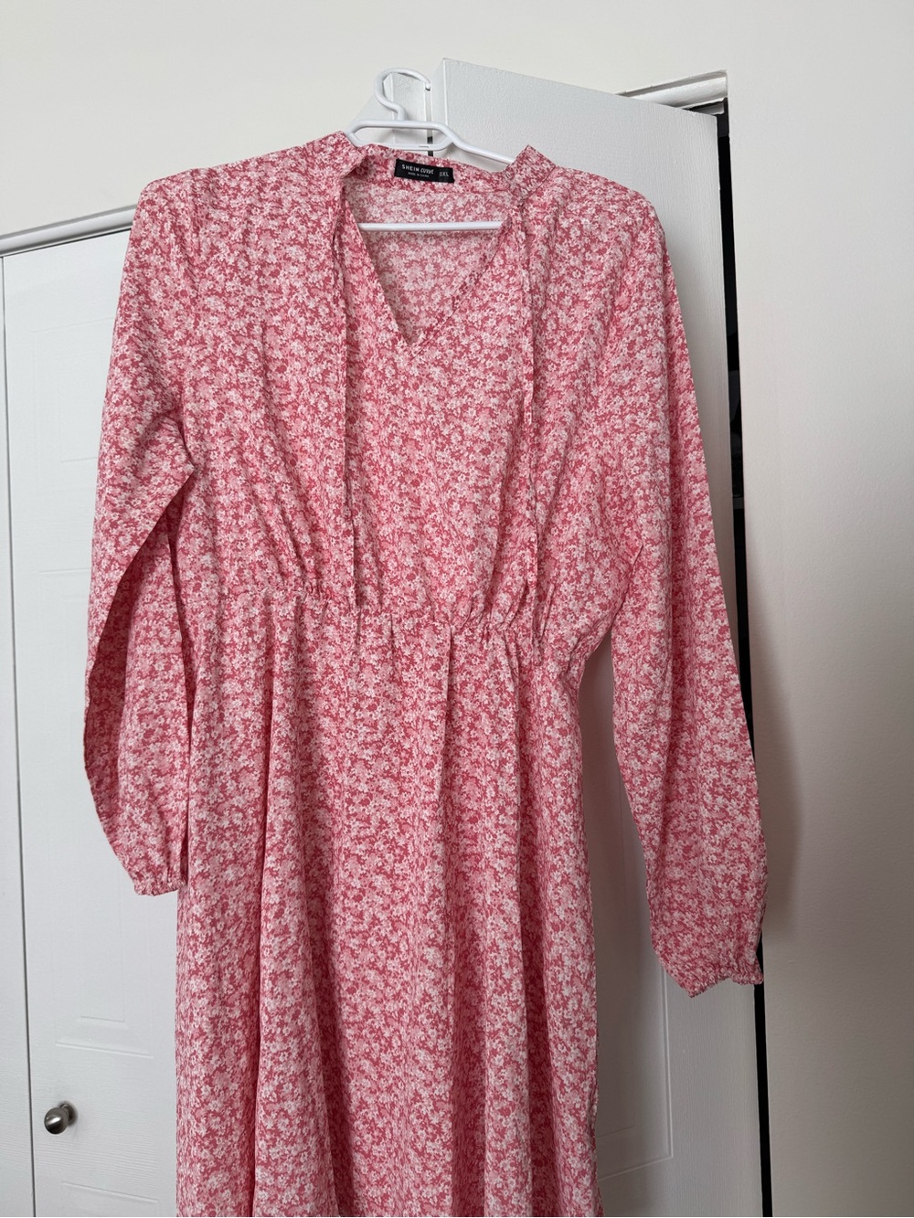 SHEIN Pink Floral Long Sleeve Midi Dress